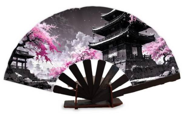 Abanico Pagoda y cerezos gris